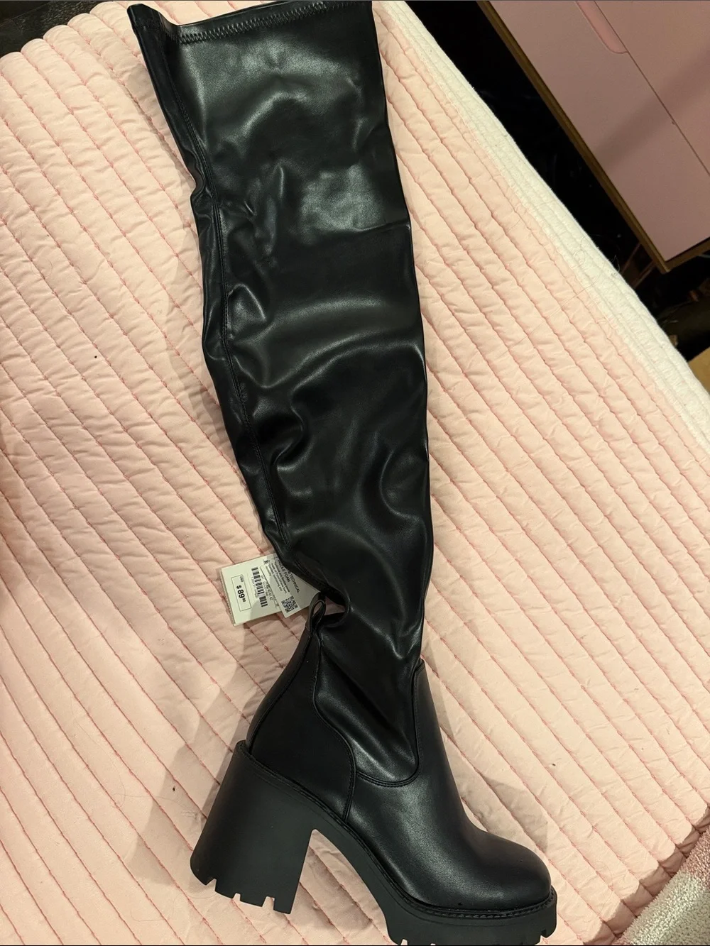 Zara Black Over-the-Knee Chunky Heel Boots - Women